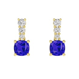 Tanzanite and White Topaz Fashion Earrings 10K Yellow Gold