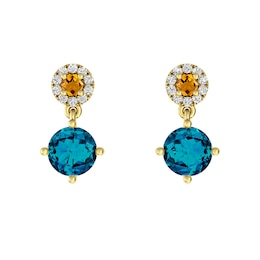 London Blue Topaz and Citrine Fashion Earrings 10K Yellow Gold