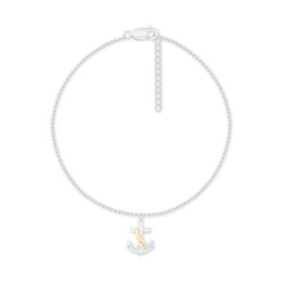 Diamond Anchor Anklet 1/10 ct tw Sterling Silver & 10K Yellow Gold 9&quot;