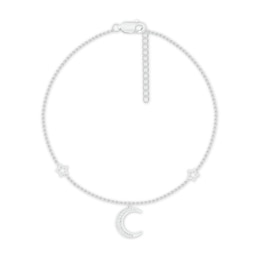 Diamond Moon & Star Anklet Sterling Silver