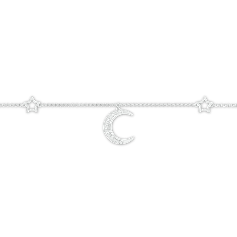 Diamond Moon & Star Anklet Sterling Silver