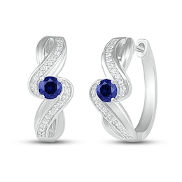 Blue/White Lab-Created Sapphire Hoop Earrings Sterling Silver