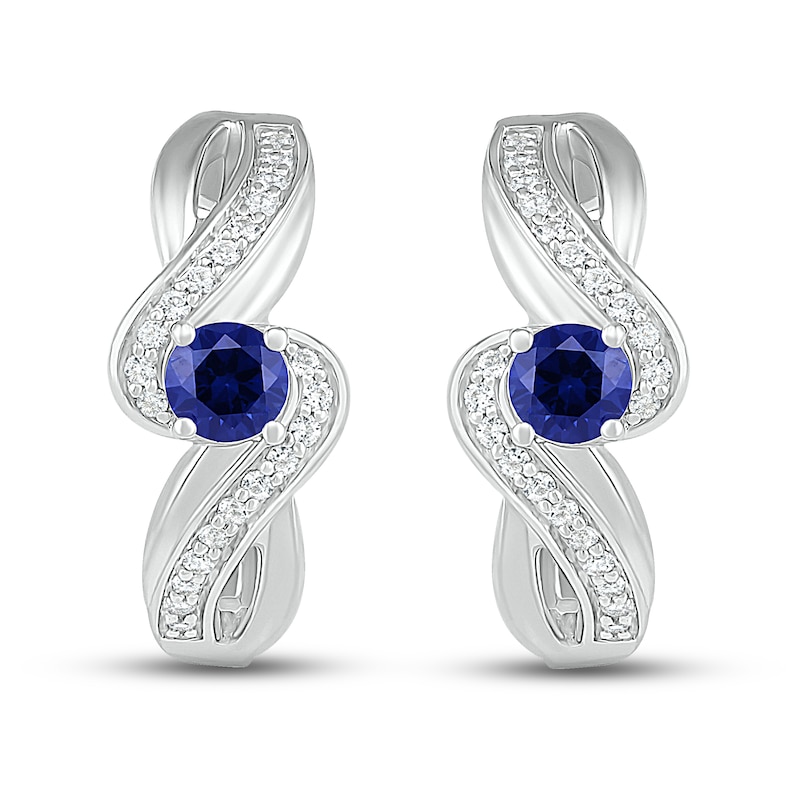 Main Image 2 of Blue/White Lab-Created Sapphire Hoop Earrings Sterling Silver