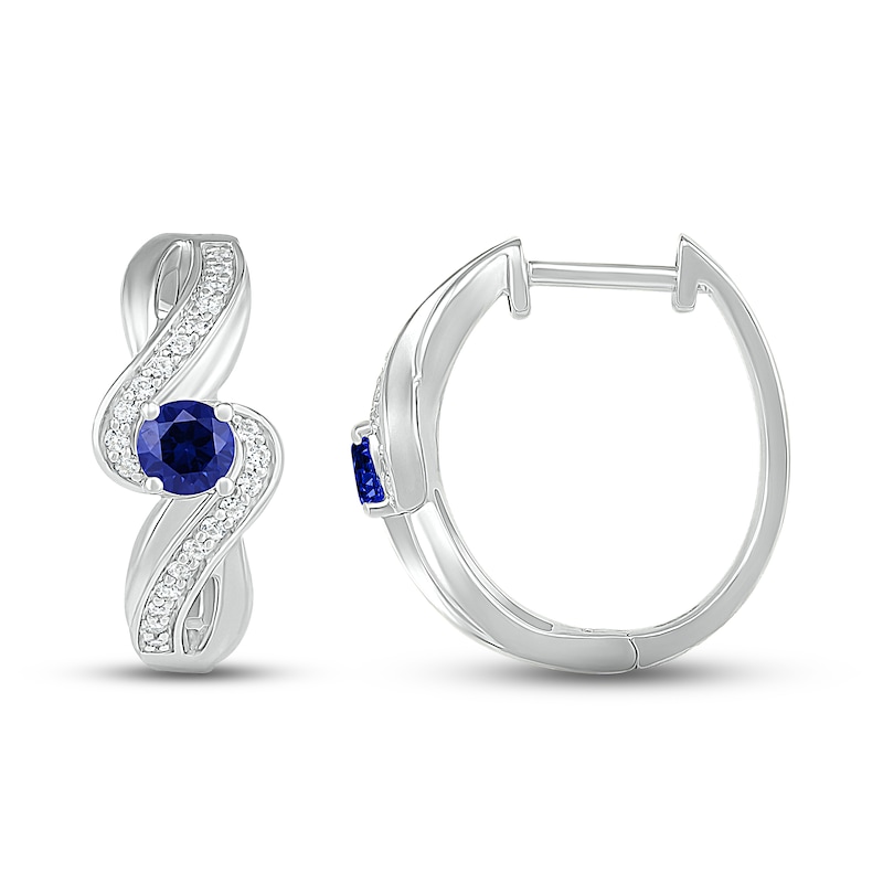 Main Image 3 of Blue/White Lab-Created Sapphire Hoop Earrings Sterling Silver