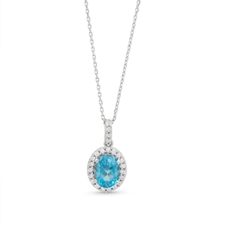 Aquamarine & White Lab-Created Sapphire Necklace Sterling Silver 18