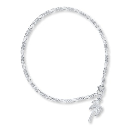 Palm Tree Anklet Sterling Silver 9&quot;