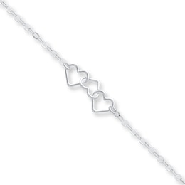 Heart Motif Anklet Sterling Silver 10&quot;