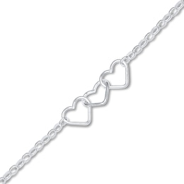 Heart Anklet Solid Sterling Silver 9"