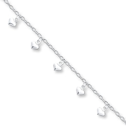 Dangling Heart Anklet Hollow Sterling Silver 9&quot;