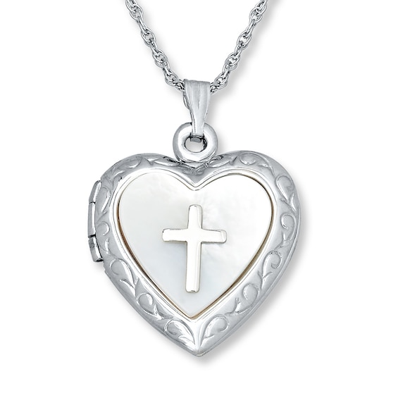 Cross Heart Locket Mother-of-Pearl Sterling Silver | Kay