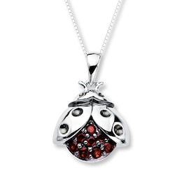 Garnet Ladybug Necklace Sterling Silver