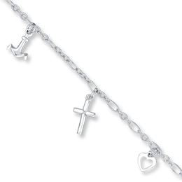 Heart, Cross, amd Anchor Anklet Sterling Silver 10&quot;