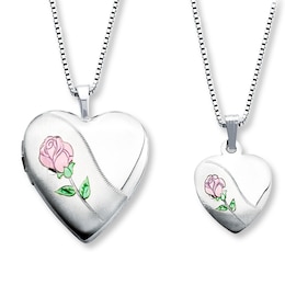 Mother/Daughter Necklaces Heart with Rose Sterling Silver