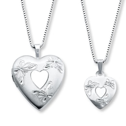 Mother/Daughter Necklaces Heart/Butterflies Sterling Silver