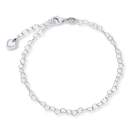 Puffed Heart Charm Anklet Semi-Solid Sterling Silver 9"