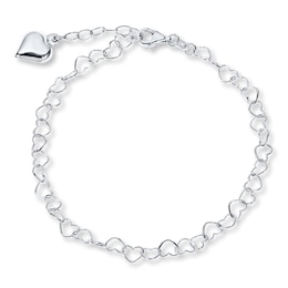 Puffed Heart Charm Anklet Sterling Silver 9&quot;