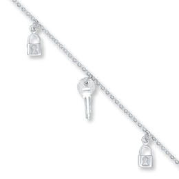 Lock & Key Anklet Sterling Silver 10&quot;