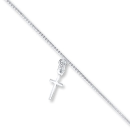 Cross Charm Anklet Sterling Silver 9&quot;