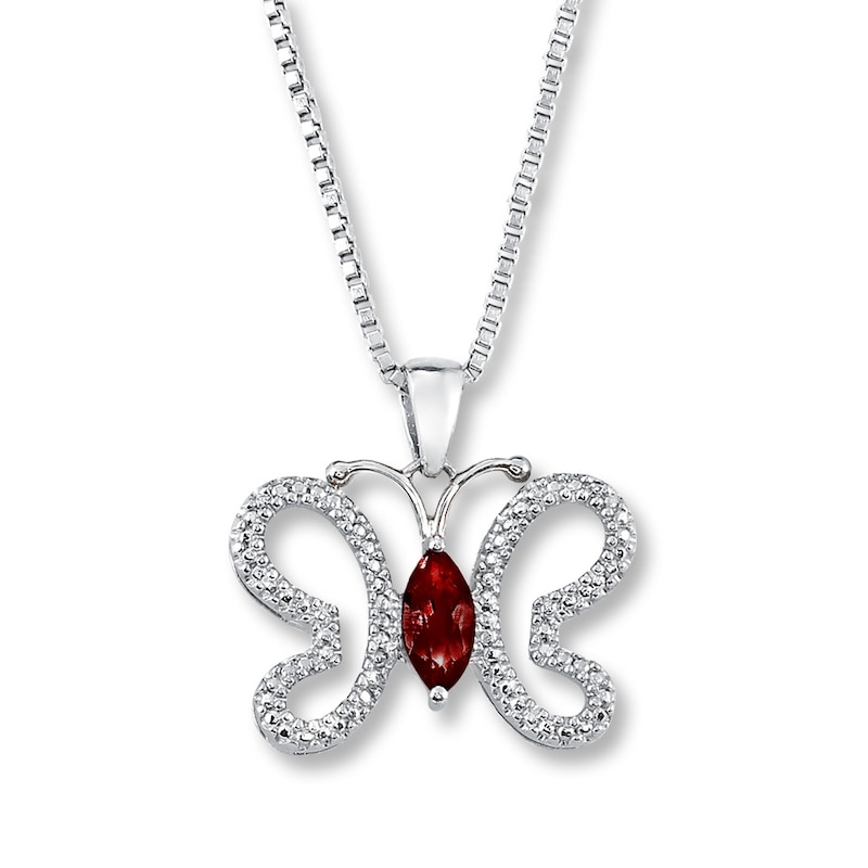 Main Image 1 of Butterfly Necklace Garnet/Diamonds Sterling Silver