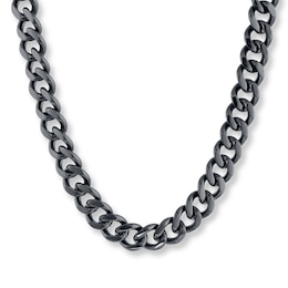 Solid Curb Chain Necklace 11mm Black Ion-Plated Stainless Steel 22&quot;