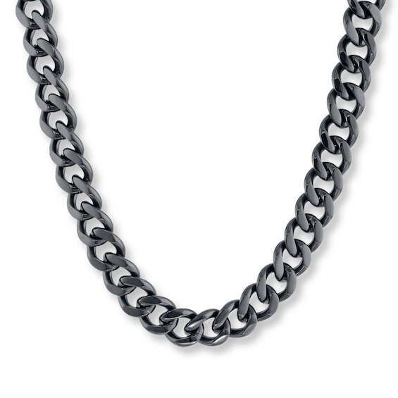 Solid Curb Chain Necklace 11mm Black Ion-Plated Stainless Steel 22"