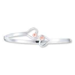 Heart Cuff Bangle Bracelet Sterling Silver & 14K Rose Gold