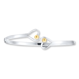 Heart Bangle Cuff Bracelet Sterling Silver & 14K Yellow Gold