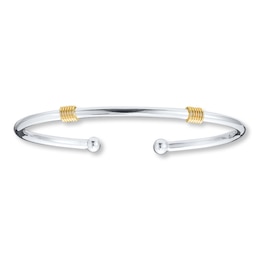 Bangle Bracelet Sterling Silver &14K Yellow Gold