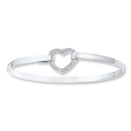 Heart Bangle Bracelet 1/15 ct tw Diamonds Sterling Silver