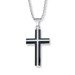 Men's Cross Necklace Stainless Steel 22&quot;