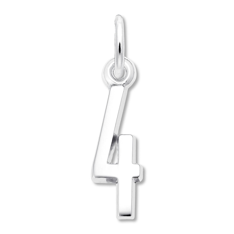 Main Image 1 of Number 4 Charm Sterling Silver