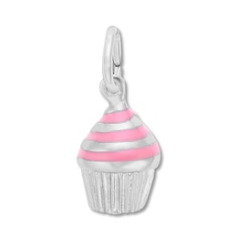 Cupcake Charm Pink Enamel Sterling Silver