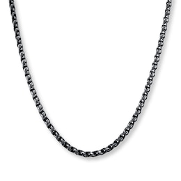 Wheat Chain Necklace 3mm Black Ion-Plated Solid Stainless Steel 30&quot;