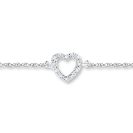 Heart Anklet 1/20 ct tw Diamonds Sterling Silver 9&quot;