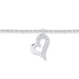 Heart Anklet 1/20 ct tw Diamonds Sterling Silver 9&quot;