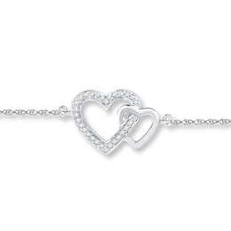 Heart Anklet 1/15 ct tw Diamonds Sterling Silver 9"