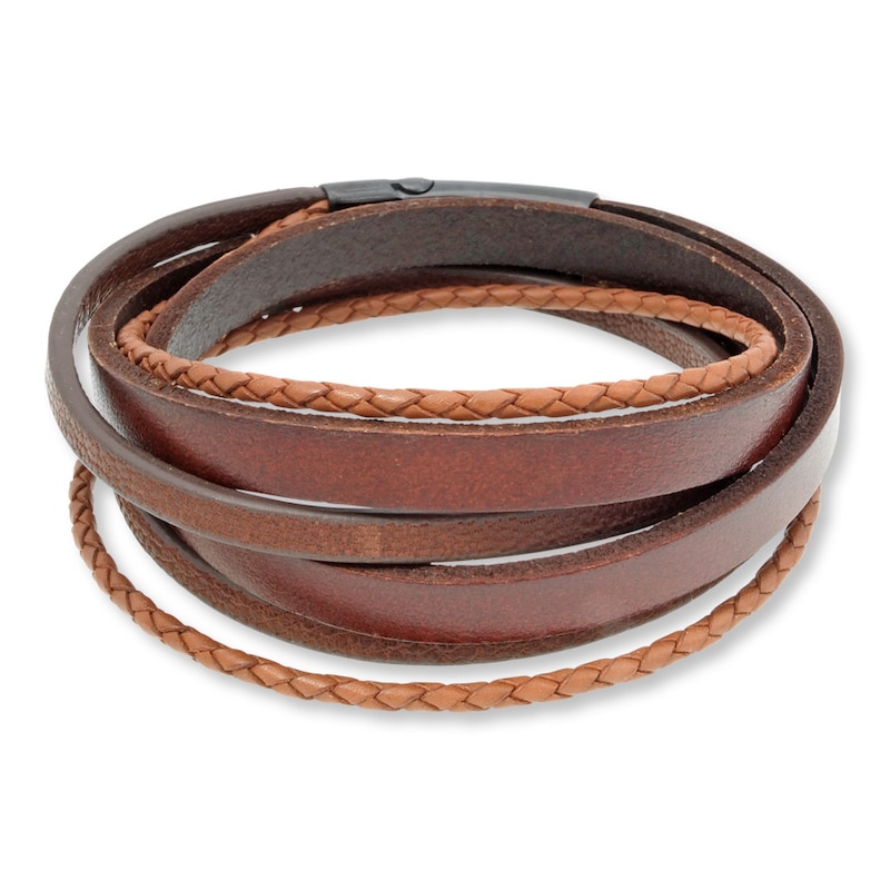 Main Image 1 of Men's Bracelet Stainless Steel Brown Leather