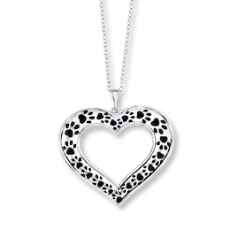 Heart Paw Print Necklace Sterling Silver