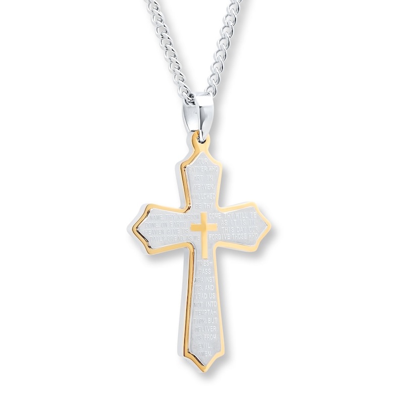 Main Image 4 of Men's Cross Necklace Lord's Prayer Stainless Steel