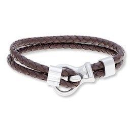 Men's Bracelet Leather & Stainless Steel 9&quot;