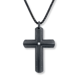 Men's Cross Necklace Diamond Accent Stainless Steel