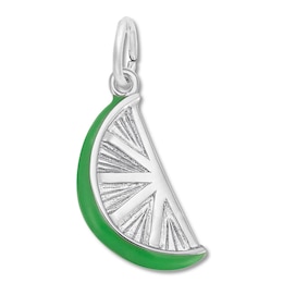 Lime Slice Charm Green Enamel Sterling Silver