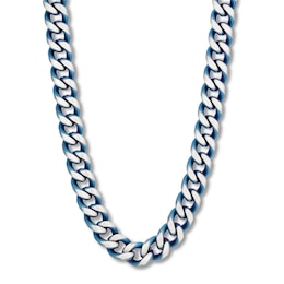 Curb Chain Necklace Solid Stainless Steel & Blue Ion-Plating 24&quot;