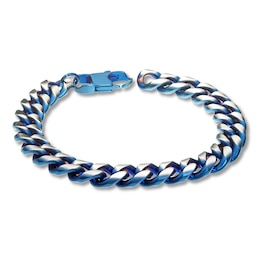 Solid Curb Chain Bracelet Stainless Steel/Blue Ion-Plating 8.5&quot;