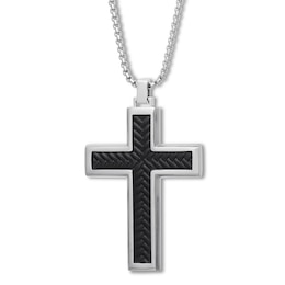 Cross Necklace Black Ion-Plated Stainless Steel 24&quot;