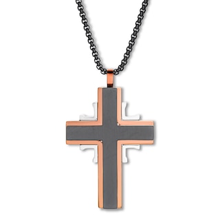 Men's Black Stainless Steel Brown Camo Center Cross Pendant 24 Necklace 