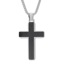 Cross Necklace Black Ion-Plated Stainless Steel 24&quot;