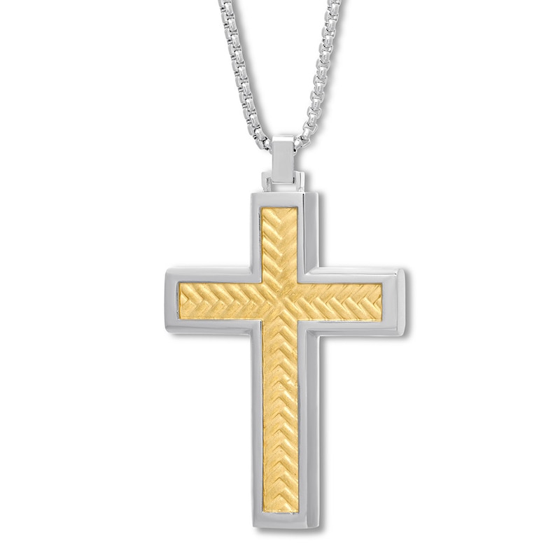 Main Image 1 of Cross Necklace Yellow Ion-Plated Stainless Steel 24&quot;