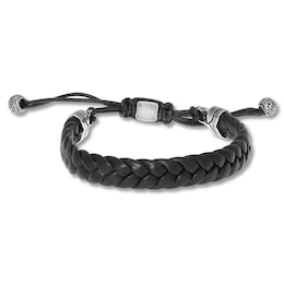 Men's Leather Bracelet Stainless Steel 9.5&quot;