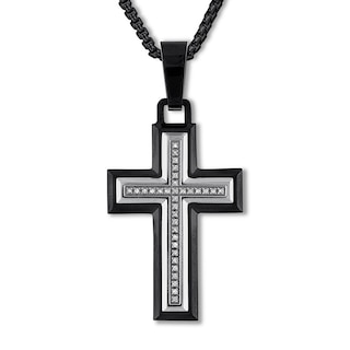 Men's Diamond Cross Necklace 1/10 ct tw Stainless Steel 22
